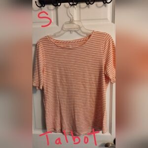 Talbots Orange Striped Short Sleeve Top